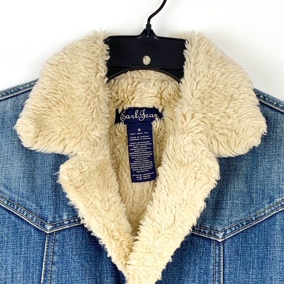 Y2K Earl Jean sherpa jacket Gilmore Girls style vintage denim jacket, size small - Picture 4 of 12